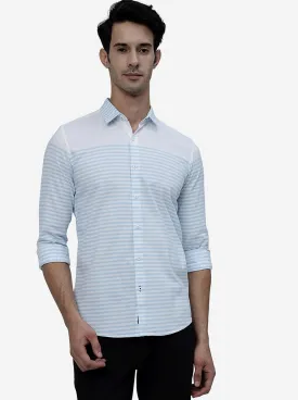 Sky Blue Striped Slim Fit Casual Shirt | JadeBlue