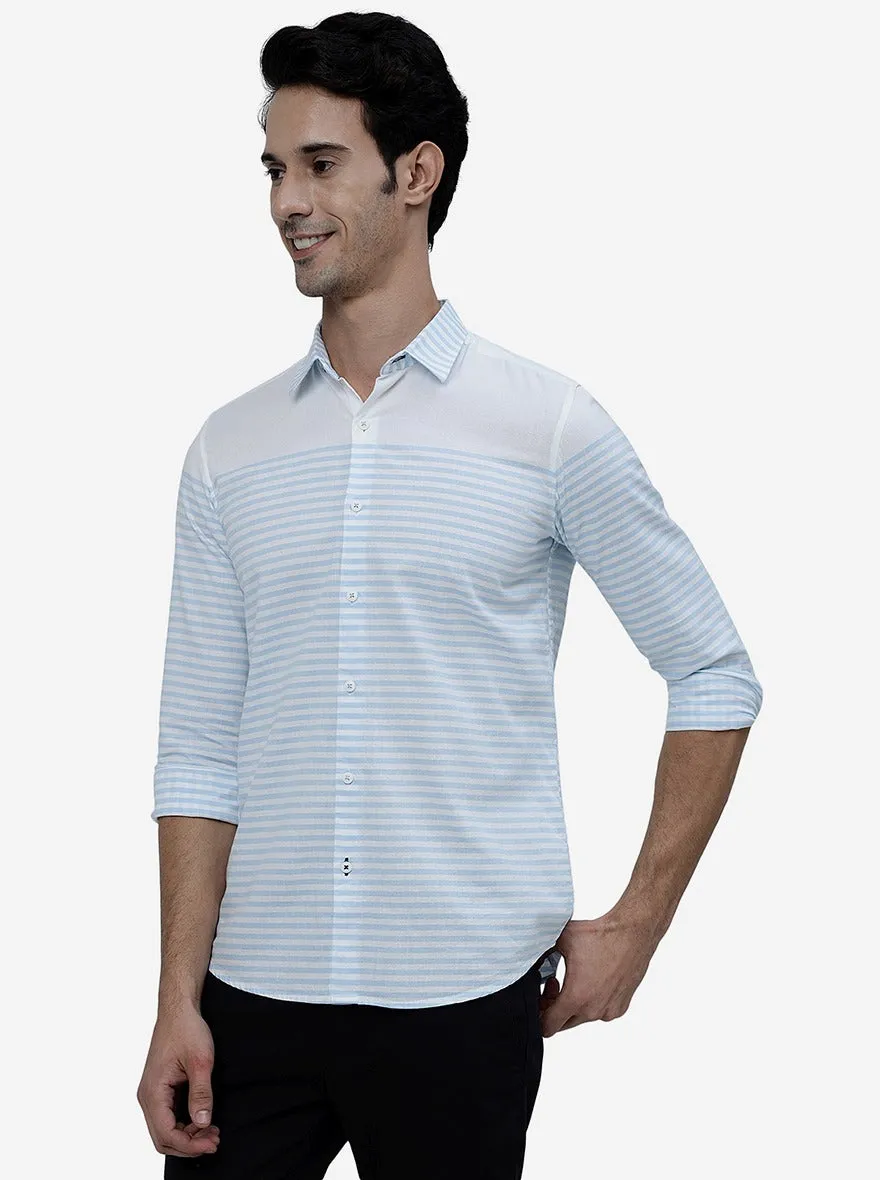 Sky Blue Striped Slim Fit Casual Shirt | JadeBlue