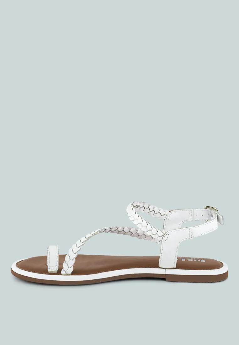 STALLONE White Braided Flat Sandals