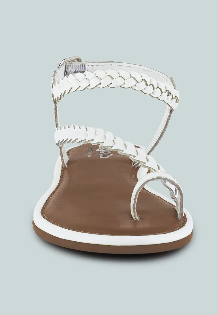 STALLONE White Braided Flat Sandals