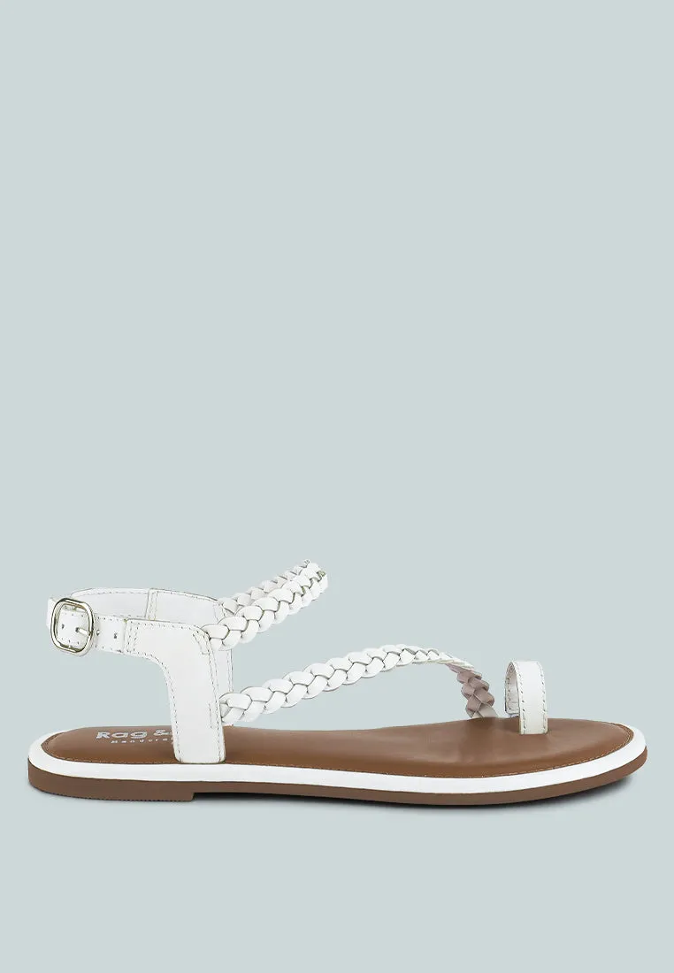 STALLONE White Braided Flat Sandals