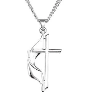 Sterling Silver Methodist Cross Flame