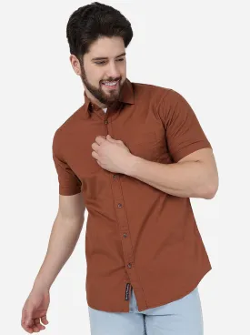 Tortoise Brown Solid Slim Fit Casual Shirt | JadeBlue