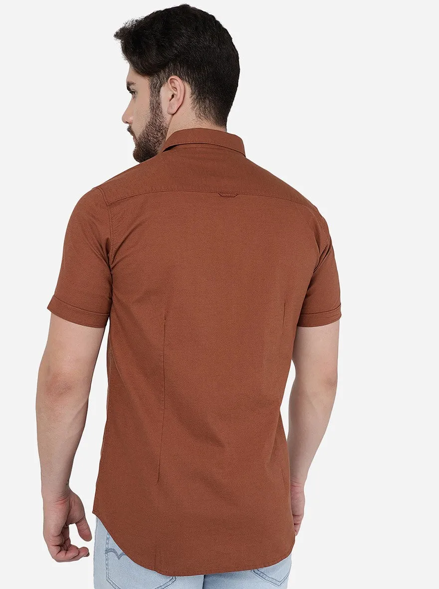 Tortoise Brown Solid Slim Fit Casual Shirt | JadeBlue