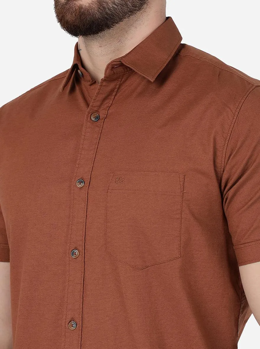 Tortoise Brown Solid Slim Fit Casual Shirt | JadeBlue