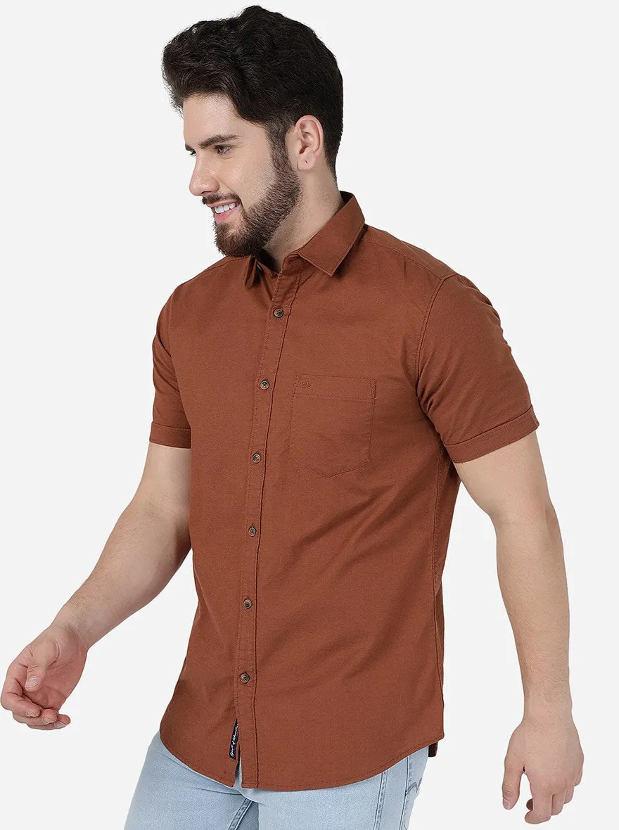 Tortoise Brown Solid Slim Fit Casual Shirt | JadeBlue