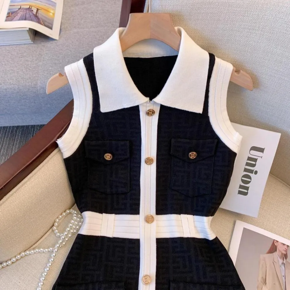 Women's Summer Lapel Sleeveless Knitted Dress